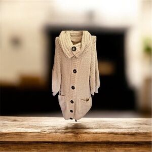 Free People Beige Wool Blend Chunky Knit Cardigan Sweater Size L